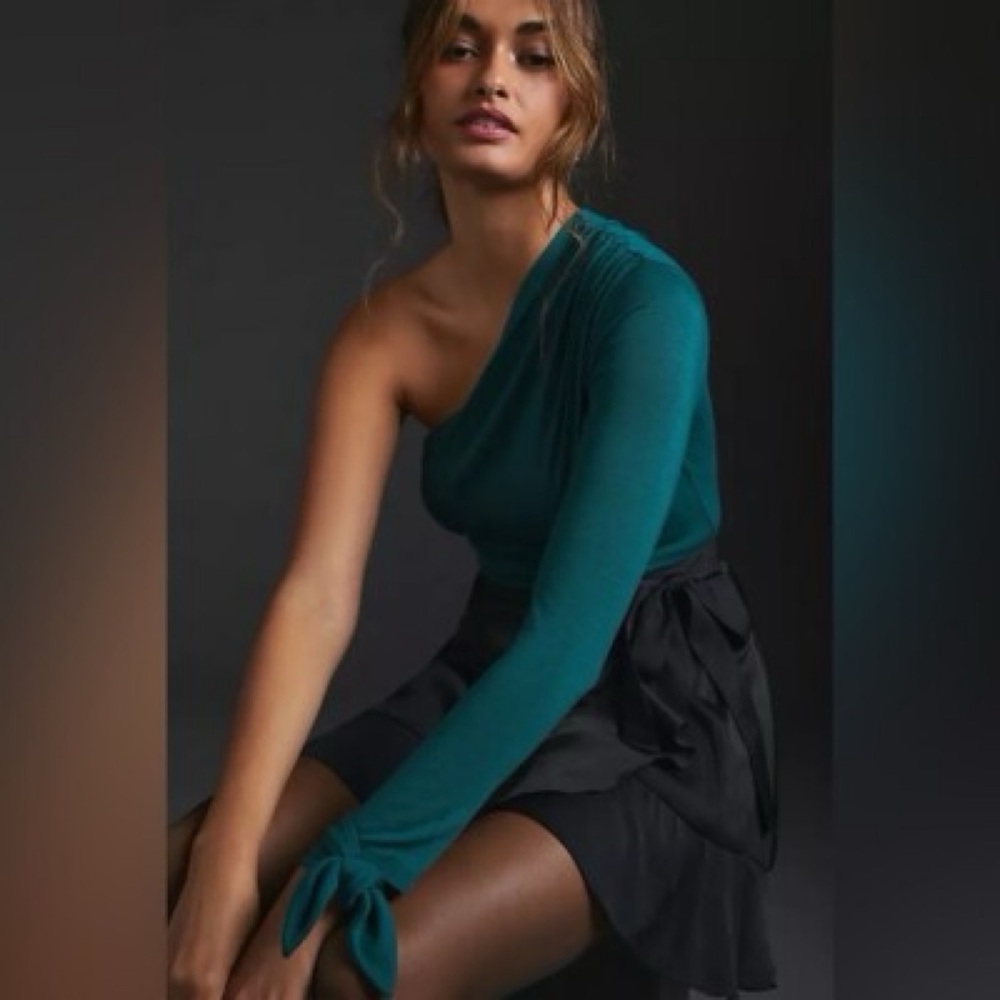 NWT Anthropologie Maeve Teal One-Shoulder Longsleeve Top